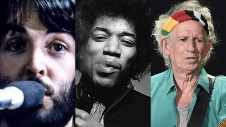 Paul McCartney, Jimi Hendrix e Keith Richard