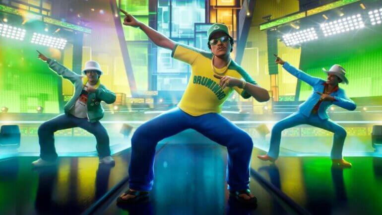 Bruno Mars em suas três versões disponíveis na temporada 9 do Fortnite (Foto: Divulgação, Fortnite)