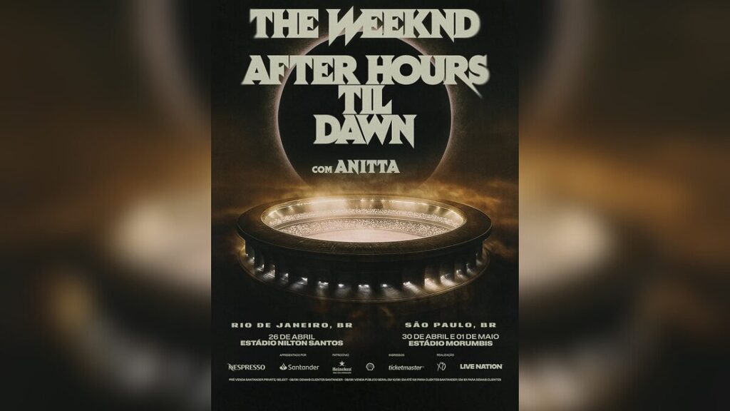 The Weeknd se apresenta no Brasil ao lado de Anitta entre abril e maio de 2026 em São Paulo e no Rio de Janeiro(Foto: Divulgação/Live Nation)